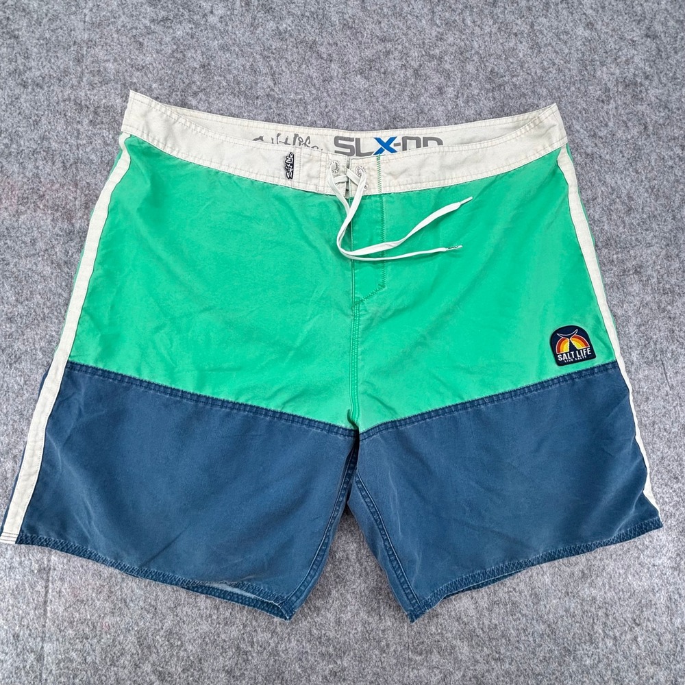 Salt Life SLX-QD Mens Board Shorts Green Blue Colorblock Swim Trunks Size 42